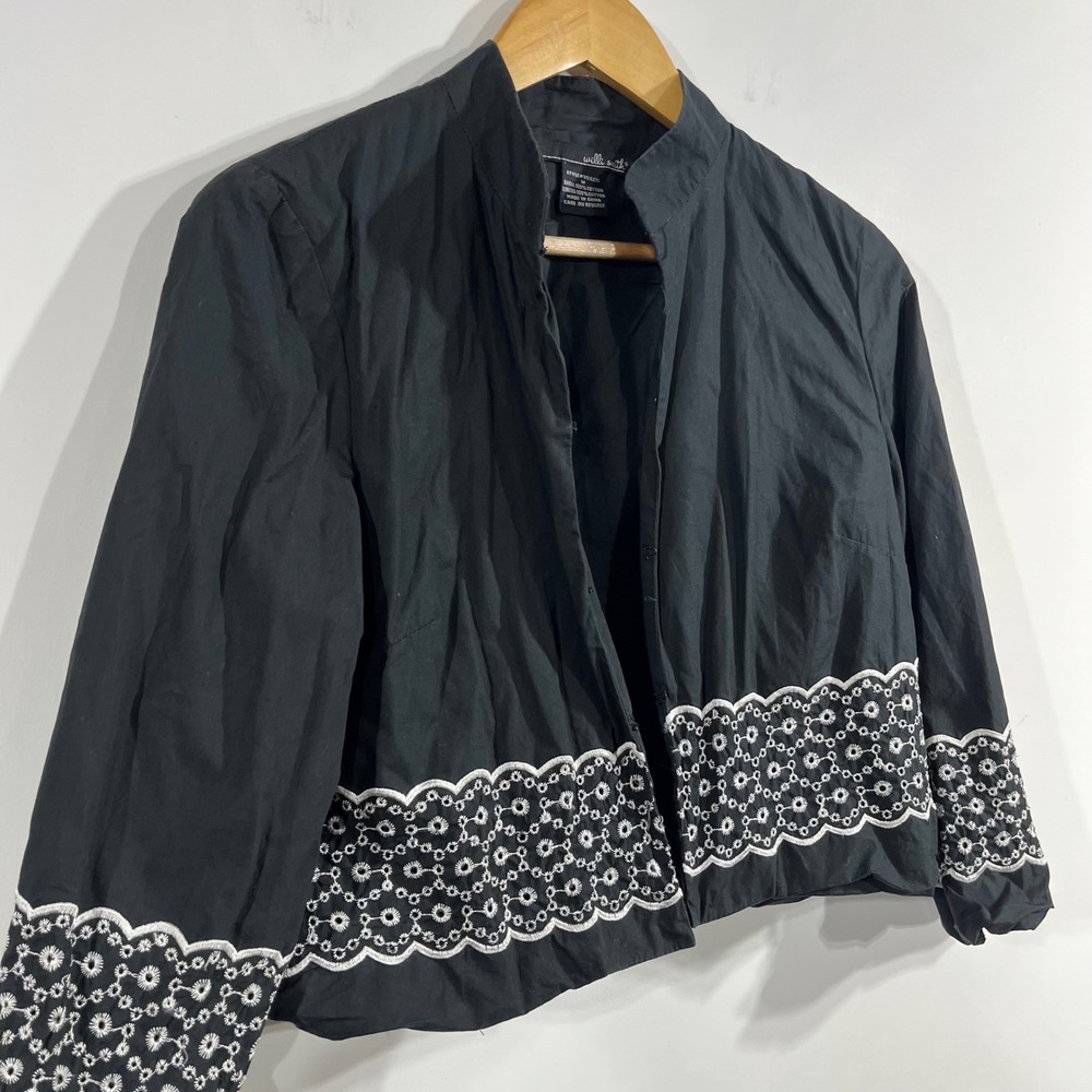WilliSmith Boho Coastal Eyelet Embroidered Cropped Statement Jacket Women Medium - Picture 2 of 8
